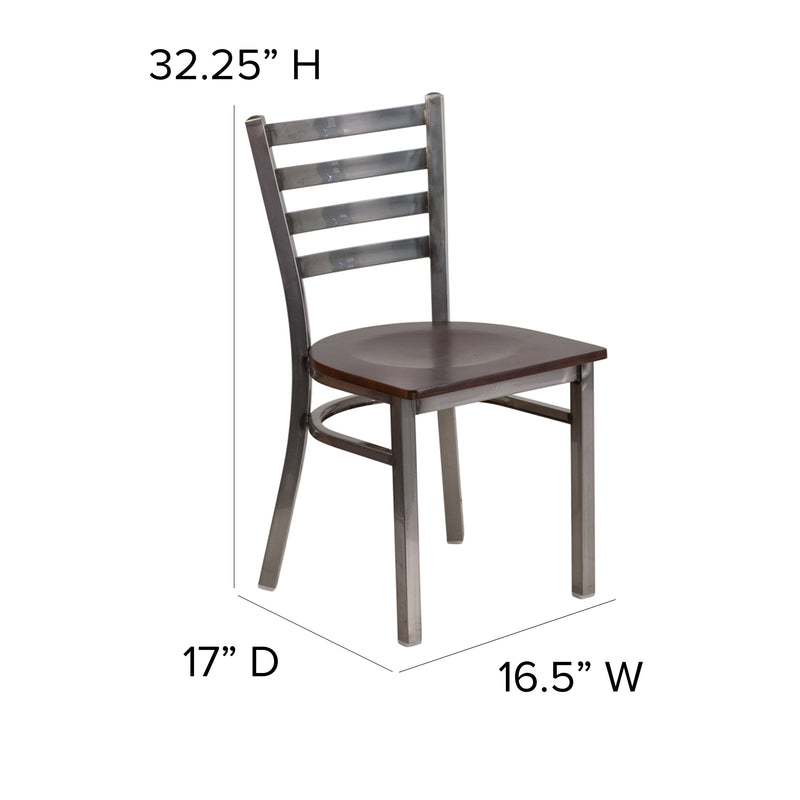 SINGLEWAVE Series Clear Coated Ladder Back Metal Restaurant Chair - Walnut Wood Seat