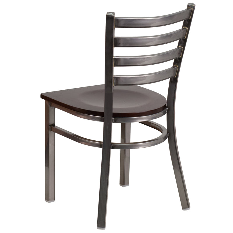 SINGLEWAVE Series Clear Coated Ladder Back Metal Restaurant Chair - Walnut Wood Seat