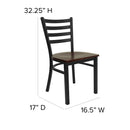 SINGLEWAVE Series Black Ladder Back Metal Restaurant Chair - Mahogany Wood Seat