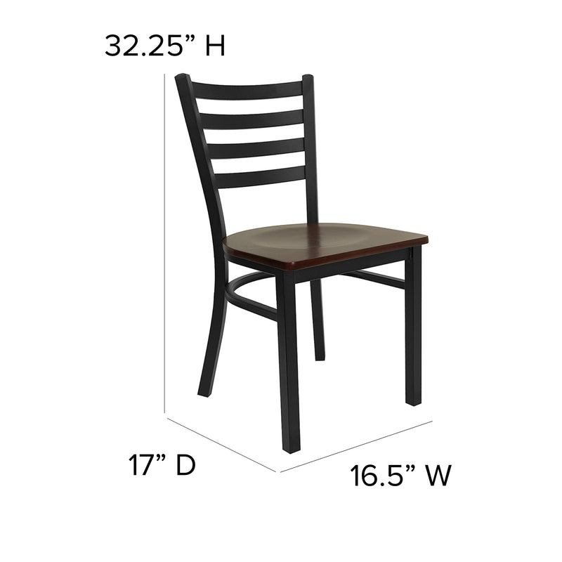 SINGLEWAVE Series Black Ladder Back Metal Restaurant Chair - Mahogany Wood Seat