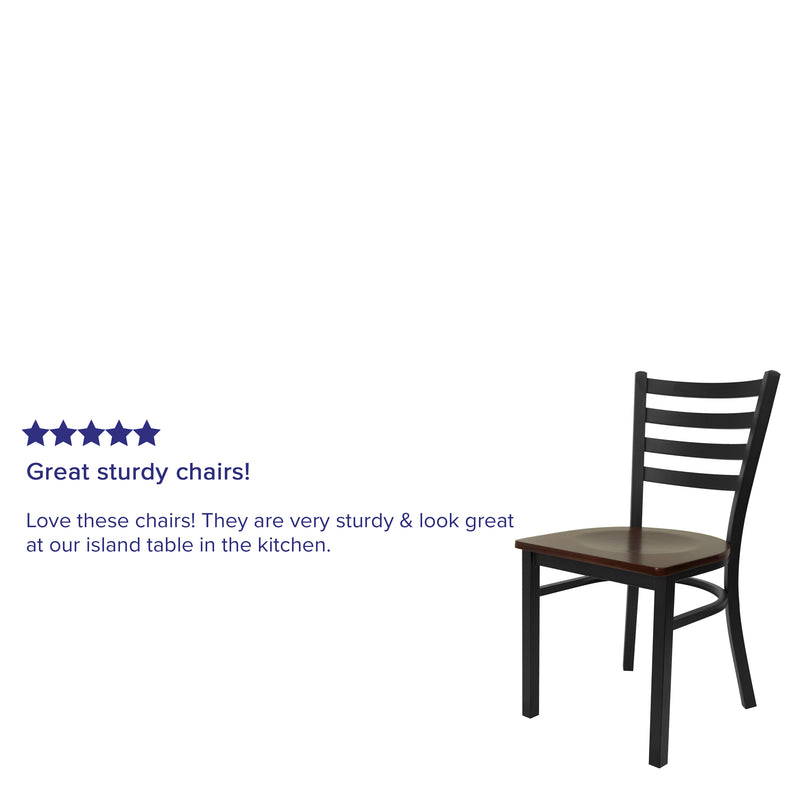 SINGLEWAVE Series Black Ladder Back Metal Restaurant Chair - Mahogany Wood Seat