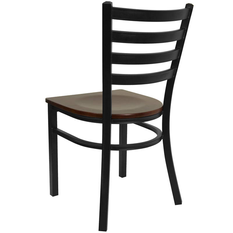 SINGLEWAVE Series Black Ladder Back Metal Restaurant Chair - Mahogany Wood Seat