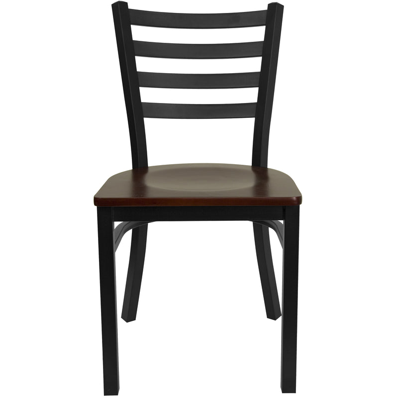 SINGLEWAVE Series Black Ladder Back Metal Restaurant Chair - Mahogany Wood Seat