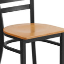SINGLEWAVE Series Black Ladder Back Metal Restaurant Chair - Natural Wood Seat