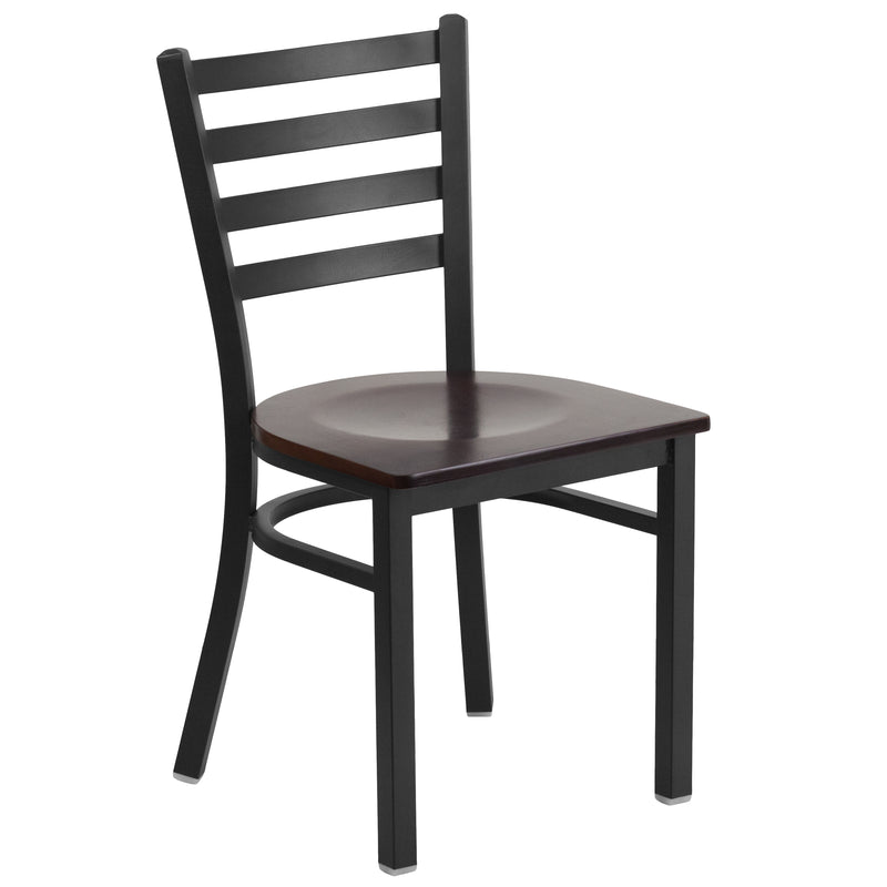 SINGLEWAVE Series Black Ladder Back Metal Restaurant Chair - Walnut Wood Seat