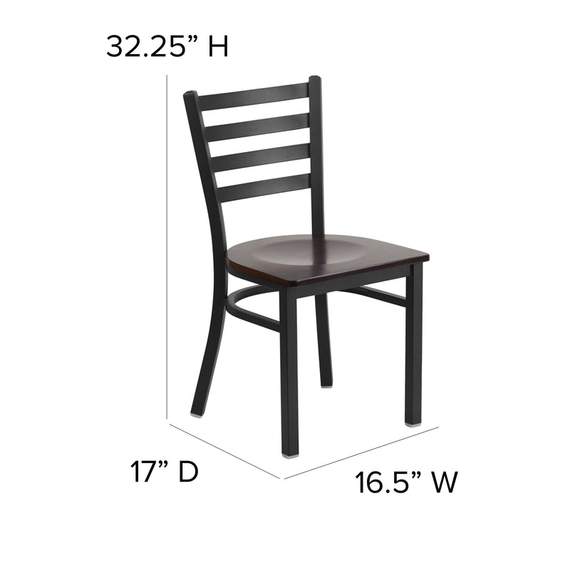 SINGLEWAVE Series Black Ladder Back Metal Restaurant Chair - Walnut Wood Seat