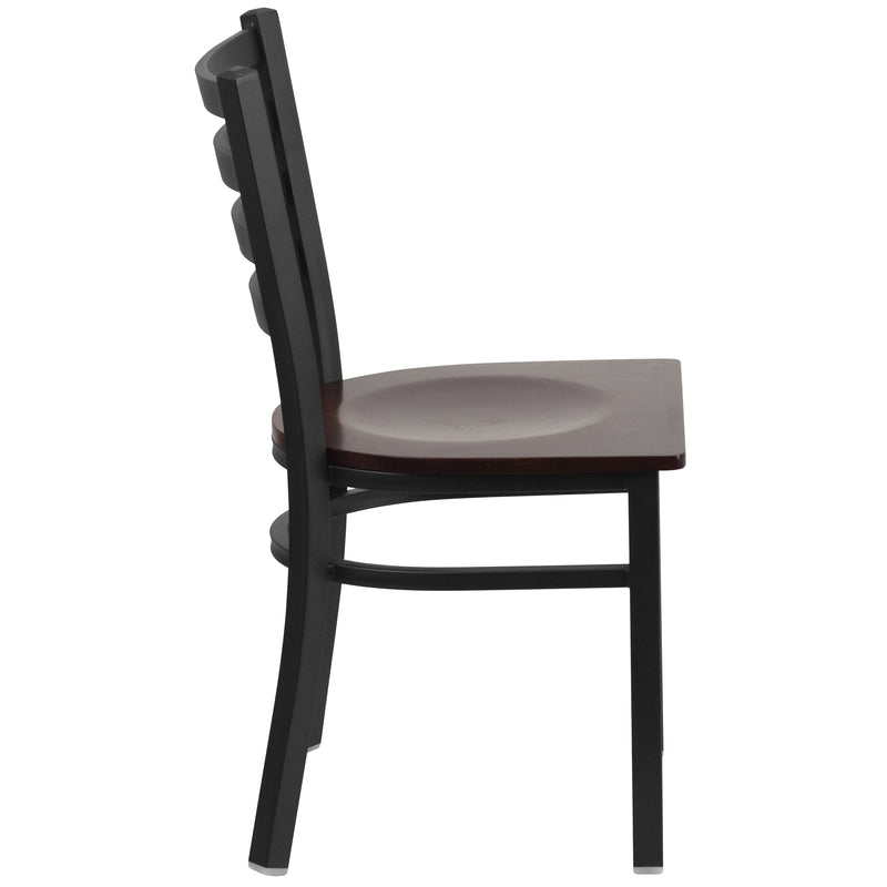 SINGLEWAVE Series Black Ladder Back Metal Restaurant Chair - Walnut Wood Seat