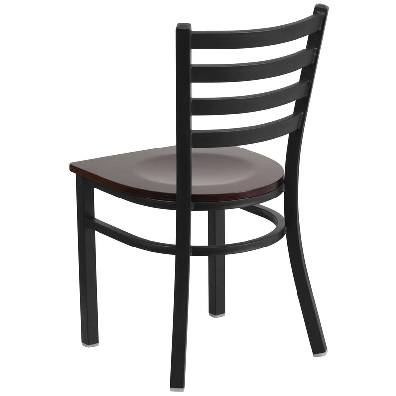 SINGLEWAVE Series Black Ladder Back Metal Restaurant Chair - Walnut Wood Seat