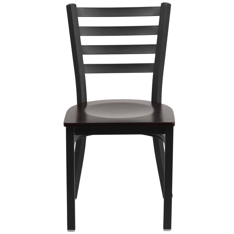 SINGLEWAVE Series Black Ladder Back Metal Restaurant Chair - Walnut Wood Seat