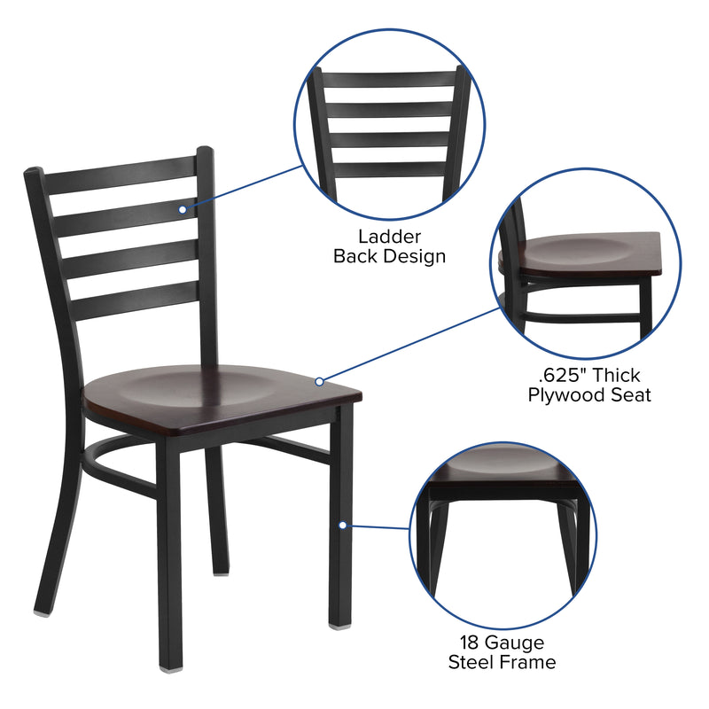 SINGLEWAVE Series Black Ladder Back Metal Restaurant Chair - Walnut Wood Seat