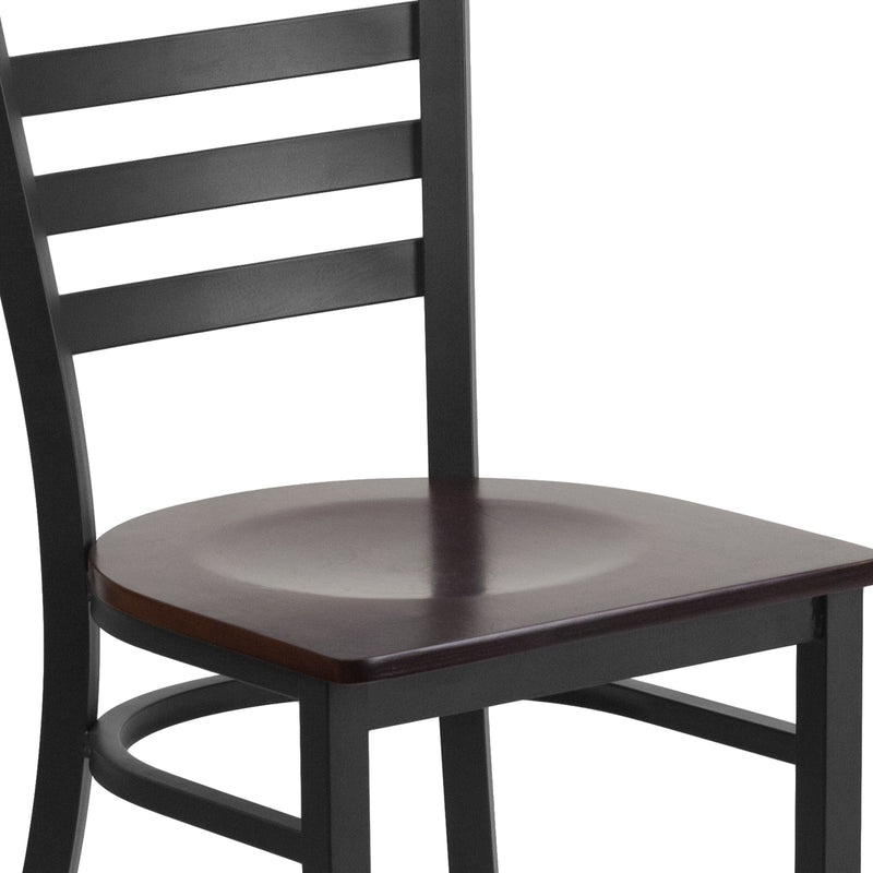 SINGLEWAVE Series Black Ladder Back Metal Restaurant Chair - Walnut Wood Seat