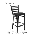 SINGLEWAVE Series Black Ladder Back Metal Restaurant Barstool - Black Vinyl Seat