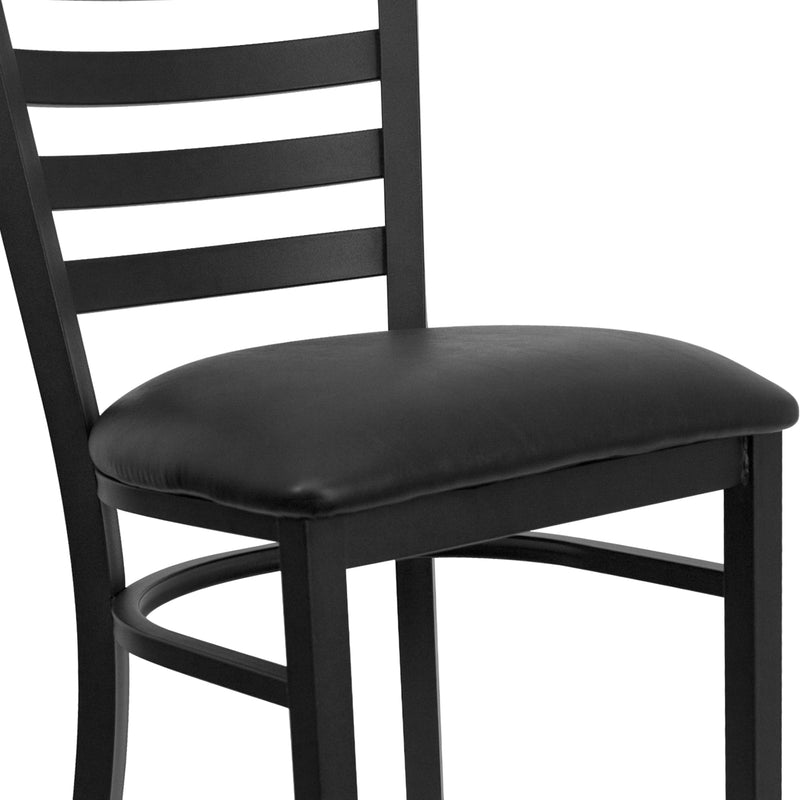 SINGLEWAVE Series Black Ladder Back Metal Restaurant Barstool - Black Vinyl Seat