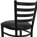 SINGLEWAVE Series Black Ladder Back Metal Restaurant Barstool - Black Vinyl Seat