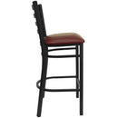 SINGLEWAVE Series Black Ladder Back Metal Restaurant Barstool - Burgundy Vinyl Seat