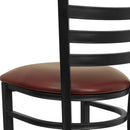 SINGLEWAVE Series Black Ladder Back Metal Restaurant Barstool - Burgundy Vinyl Seat
