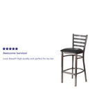 SINGLEWAVE Series Clear Coated Ladder Back Metal Restaurant Barstool - Black Vinyl Seat