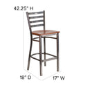 SINGLEWAVE Series Clear Coated Ladder Back Metal Restaurant Barstool - Cherry Wood Seat