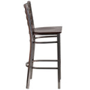 SINGLEWAVE Series Clear Coated Ladder Back Metal Restaurant Barstool - Walnut Wood Seat