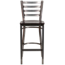 SINGLEWAVE Series Clear Coated Ladder Back Metal Restaurant Barstool - Walnut Wood Seat