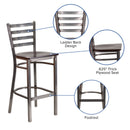 SINGLEWAVE Series Clear Coated Ladder Back Metal Restaurant Barstool - Walnut Wood Seat