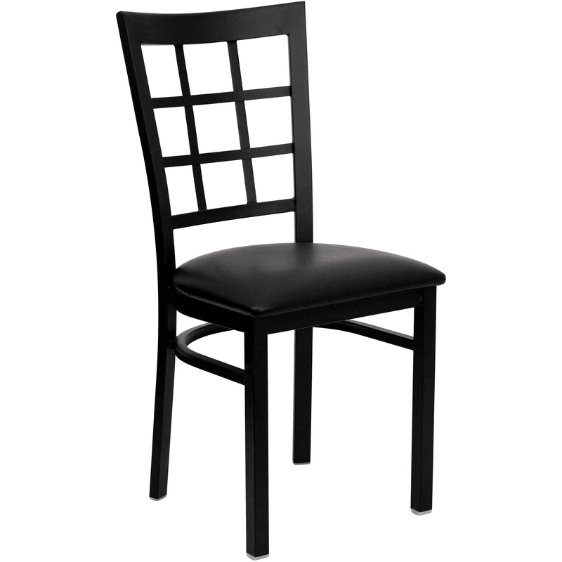 SINGLEWAVE Series Black Window Back Metal Restaurant Chair - Black Vinyl Seat