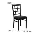 SINGLEWAVE Series Black Window Back Metal Restaurant Chair - Black Vinyl Seat