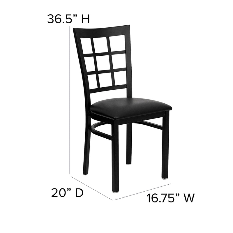 SINGLEWAVE Series Black Window Back Metal Restaurant Chair - Black Vinyl Seat