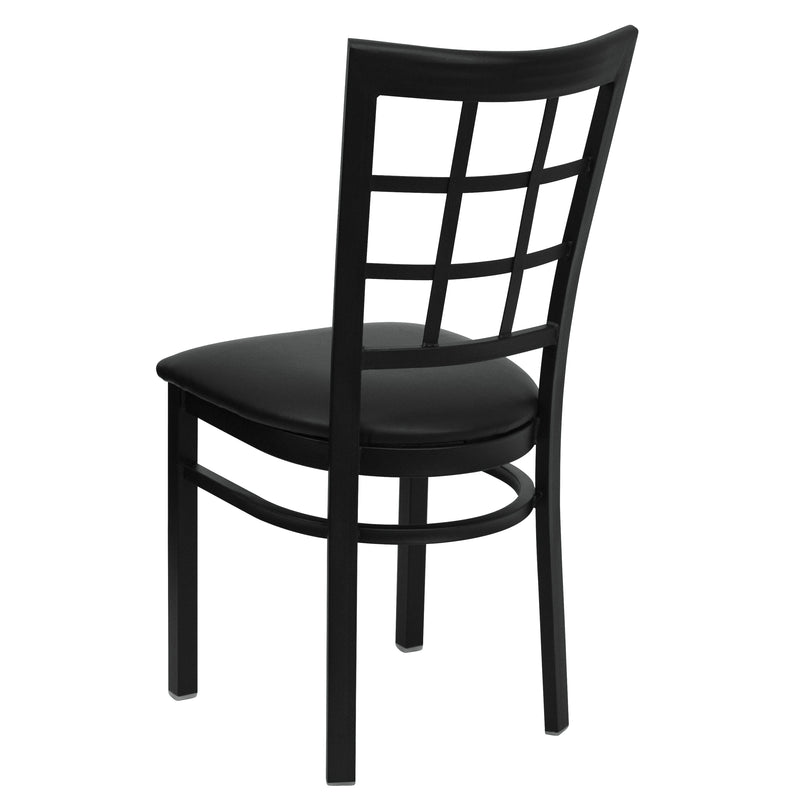 SINGLEWAVE Series Black Window Back Metal Restaurant Chair - Black Vinyl Seat