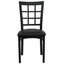 SINGLEWAVE Series Black Window Back Metal Restaurant Chair - Black Vinyl Seat