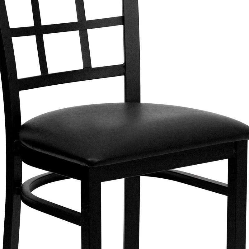 SINGLEWAVE Series Black Window Back Metal Restaurant Chair - Black Vinyl Seat