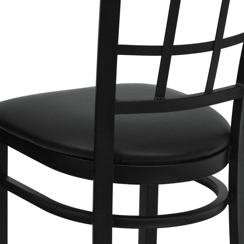 SINGLEWAVE Series Black Window Back Metal Restaurant Chair - Black Vinyl Seat