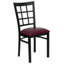 SINGLEWAVE Series Black Window Back Metal Restaurant Chair - Burgundy Vinyl Seat