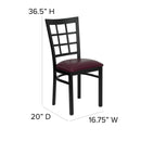 SINGLEWAVE Series Black Window Back Metal Restaurant Chair - Burgundy Vinyl Seat