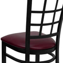 SINGLEWAVE Series Black Window Back Metal Restaurant Chair - Burgundy Vinyl Seat