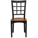 SINGLEWAVE Series Black Window Back Metal Restaurant Chair - Cherry Wood Seat