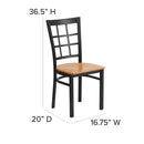 SINGLEWAVE Series Black Window Back Metal Restaurant Chair - Natural Wood Seat