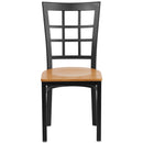 SINGLEWAVE Series Black Window Back Metal Restaurant Chair - Natural Wood Seat