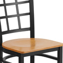 SINGLEWAVE Series Black Window Back Metal Restaurant Chair - Natural Wood Seat