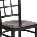 SINGLEWAVE Series Black Window Back Metal Restaurant Chair - Walnut Wood Seat