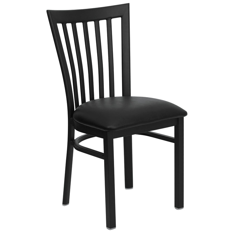 SINGLEWAVE Series Black School House Back Metal Restaurant Chair - Black Vinyl Seat