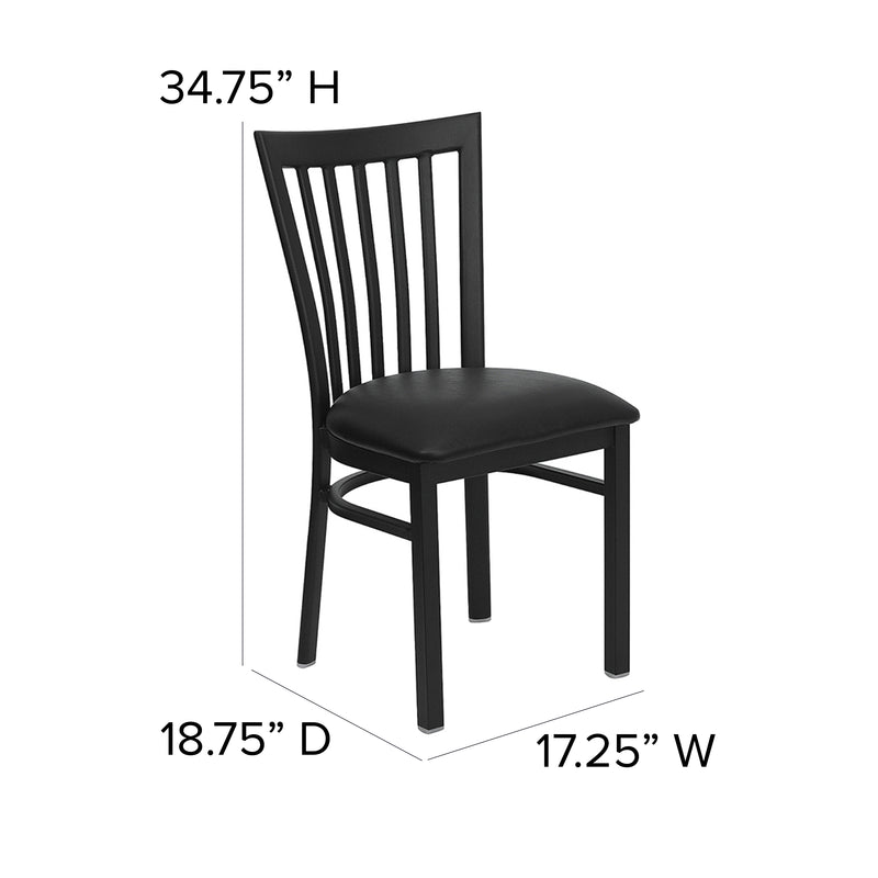 SINGLEWAVE Series Black School House Back Metal Restaurant Chair - Black Vinyl Seat