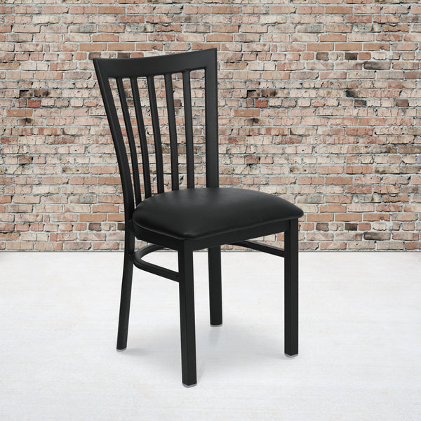 SINGLEWAVE Series Black School House Back Metal Restaurant Chair - Black Vinyl Seat