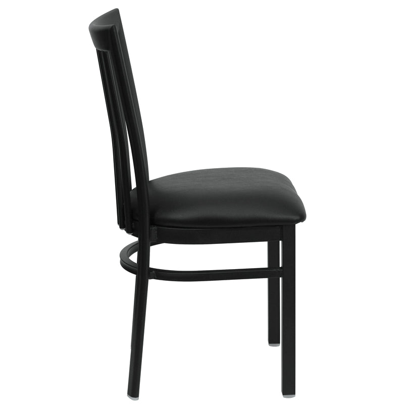 SINGLEWAVE Series Black School House Back Metal Restaurant Chair - Black Vinyl Seat