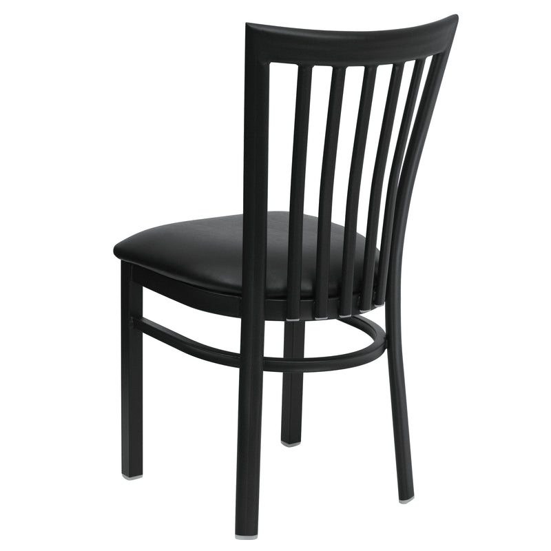 SINGLEWAVE Series Black School House Back Metal Restaurant Chair - Black Vinyl Seat