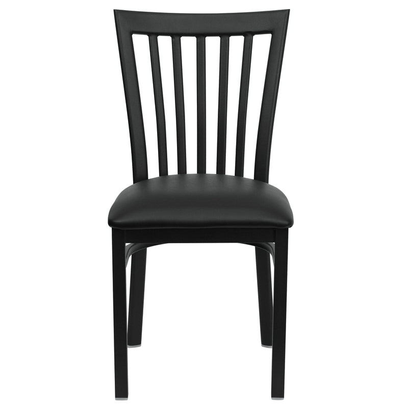 SINGLEWAVE Series Black School House Back Metal Restaurant Chair - Black Vinyl Seat