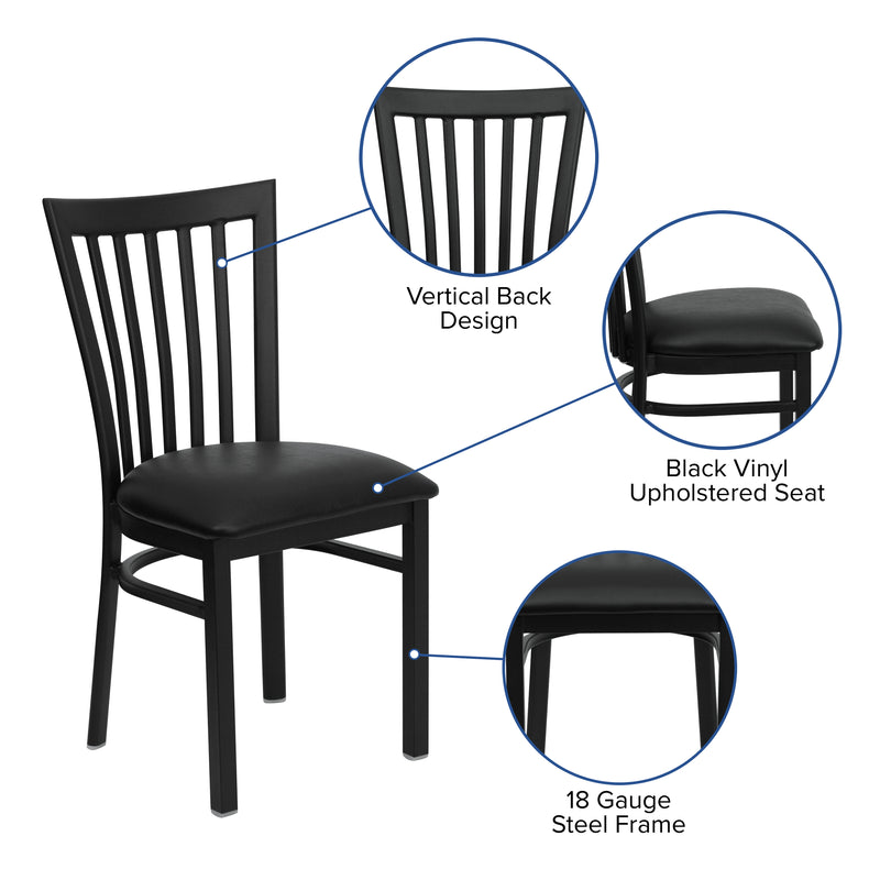 SINGLEWAVE Series Black School House Back Metal Restaurant Chair - Black Vinyl Seat