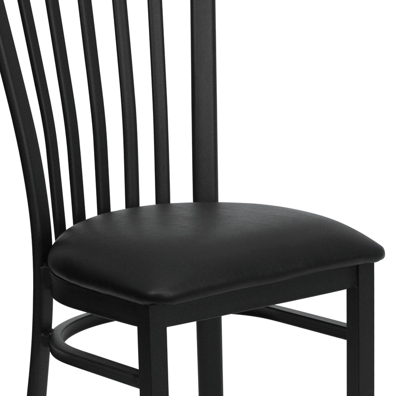 SINGLEWAVE Series Black School House Back Metal Restaurant Chair - Black Vinyl Seat