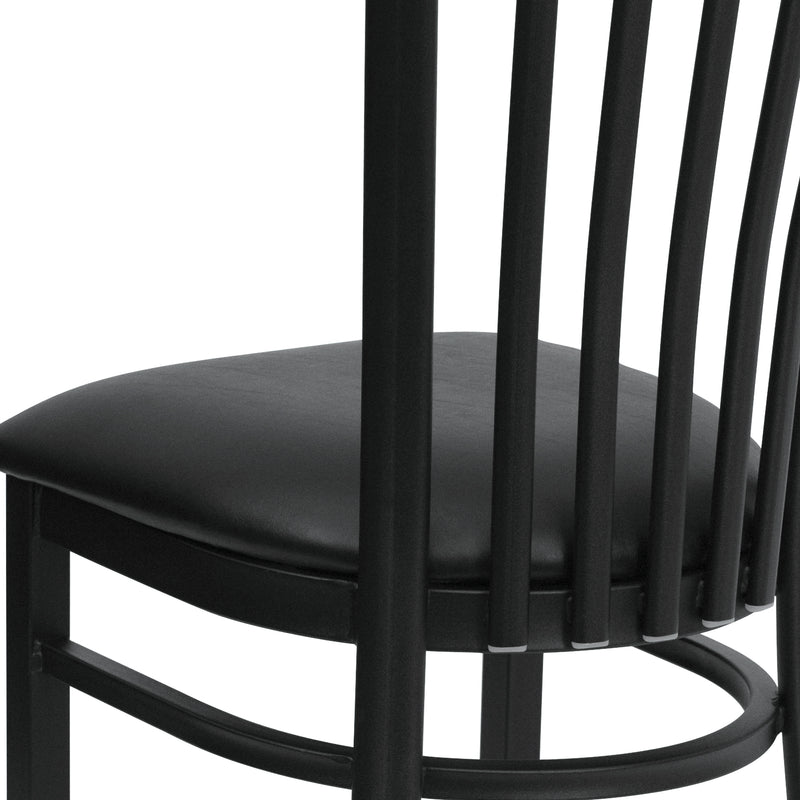 SINGLEWAVE Series Black School House Back Metal Restaurant Chair - Black Vinyl Seat