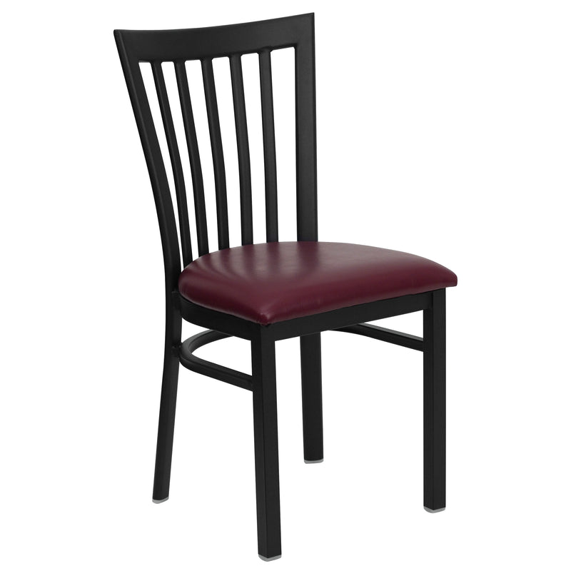 SINGLEWAVE Series Black School House Back Metal Restaurant Chair - Burgundy Vinyl Seat